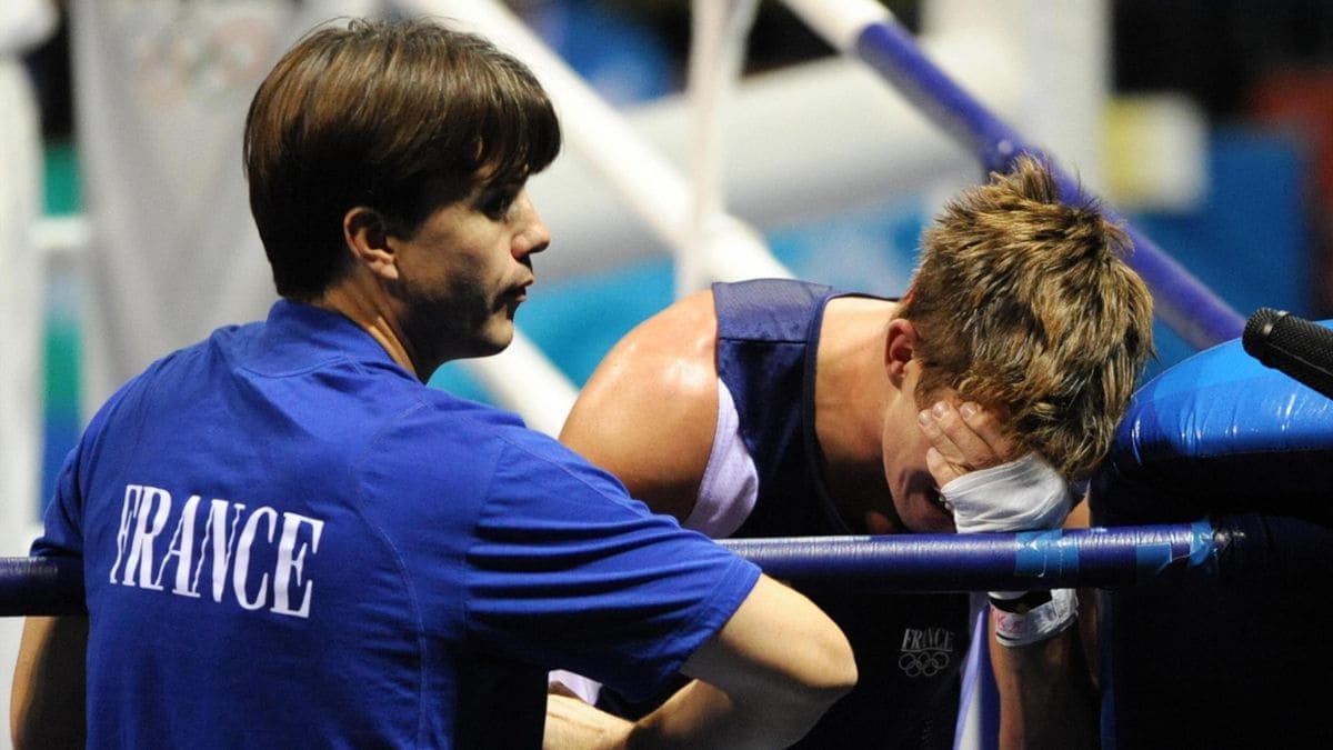 Alexis Vastine pleurant lors des JO de Pékin 2008